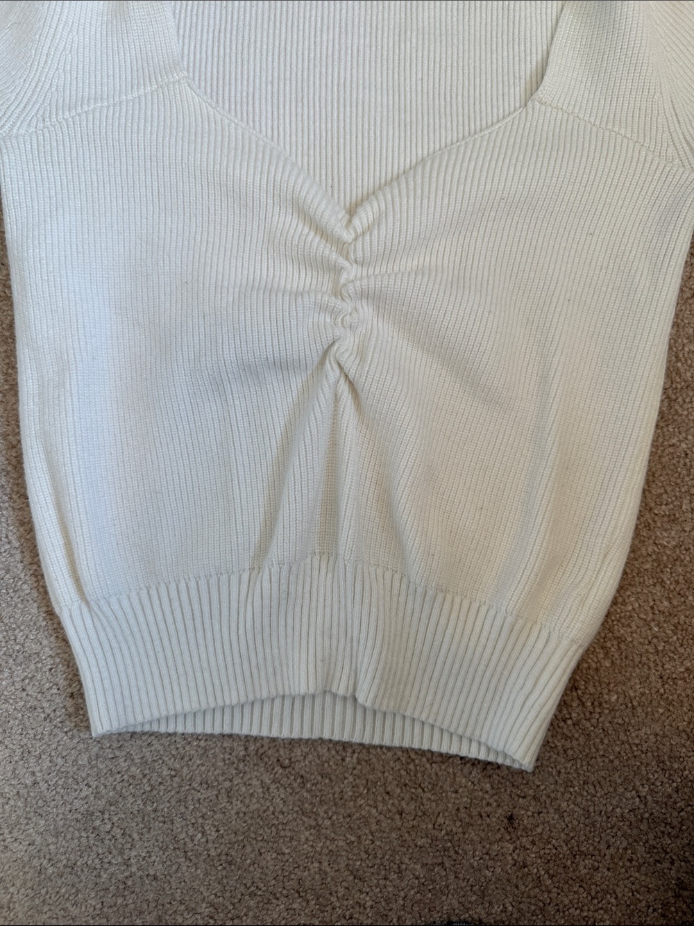ACOA Cream Ribbed V-Neck Sweater - Picture 4 of 7